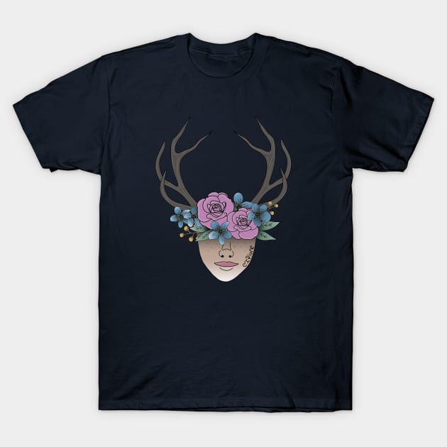 Explore, Floral Crown plus Antlers, Whimsical Wonders, Outdoor Explorer T-Shirt by Tenpmcreations